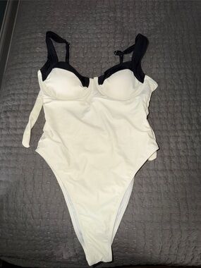 White One-Piece Swimsuit with Black Accents
